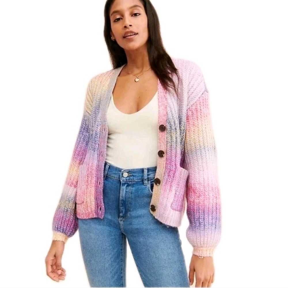 Anthropologie BB Dakota Multicolored Striped Button Front Cardigan Size: Medium
